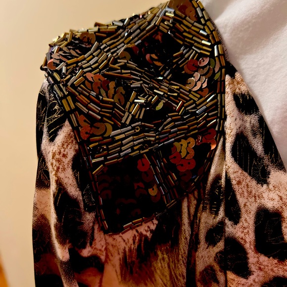 CACHE animal print sequin shoulders long sleeved wrap dress… - Picture 3 of 4